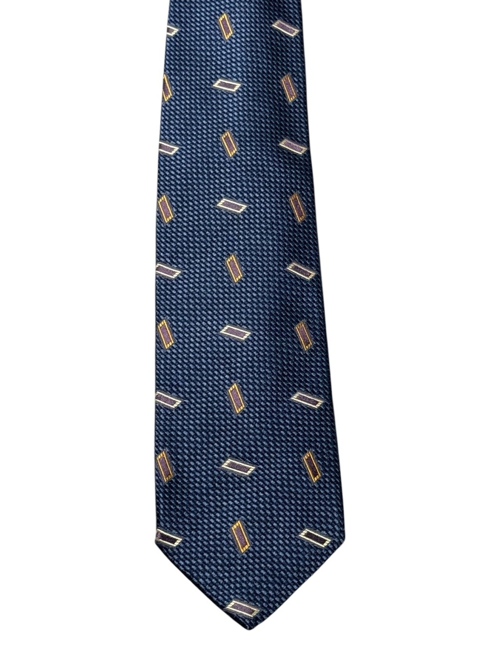 Ermenegildo Zegna Navy Silk Tie with Gold Accent Motif